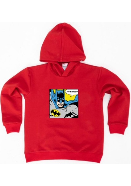 Batman Baskılı Kapüşonlu Pamuklu Kumaş Çocuk Sweatshirt