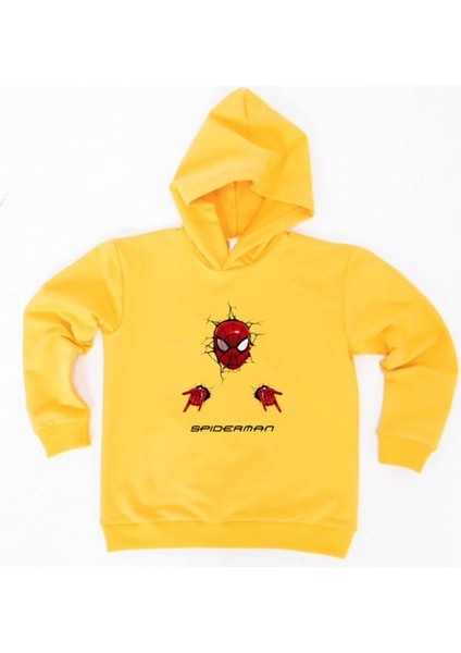 Spiderman Baskılı Örümcek Adam Kapüşonlu Pamuklu Kumaş Çocuk Sweatshirt