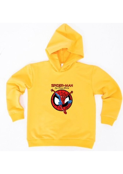 Spiderman Baskılı Örümcek Adam Kapüşonlu Pamuklu Kumaş Çocuk Sweatshirt