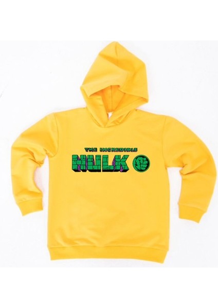 Hulk Baskılı Kapüşonlu Pamuklu Kumaş Çocuk Sweatshirt