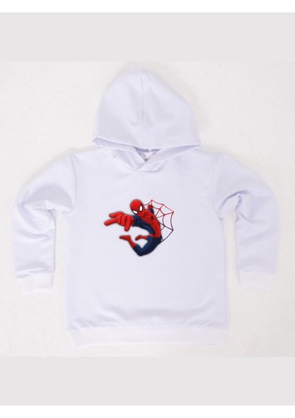 Spiderman Baskılı Örümcek Adam Kapüşonlu Pamuklu Kumaş Çocuk Sweatshirt