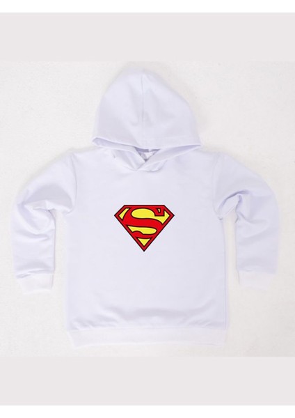 Superman Baskılı Kapüşonlu Pamuklu Kumaş Çocuk Sweatshirt