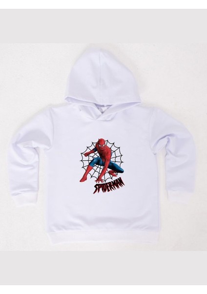 Spiderman Baskılı Örümcek Adam Kapüşonlu Pamuklu Kumaş Çocuk Sweatshirt