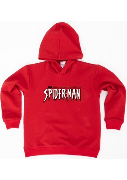 Spiderman Baskılı Örümcek Adam Kapüşonlu Pamuklu Kumaş Çocuk Sweatshirt