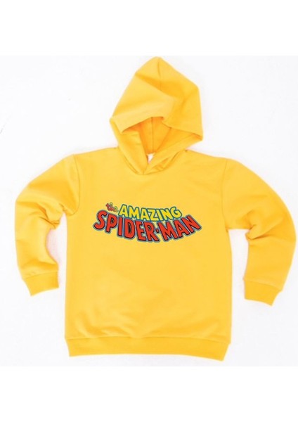 Spiderman Baskılı Örümcek Adam Kapüşonlu Pamuklu Kumaş Çocuk Sweatshirt