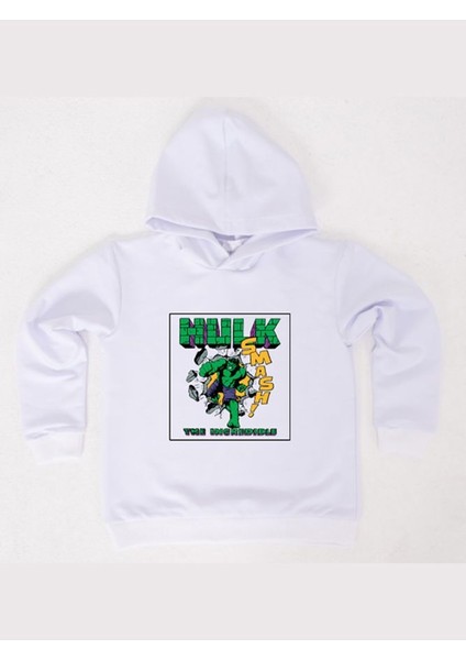 Hulk Baskılı Kapüşonlu Pamuklu Kumaş Çocuk Sweatshirt