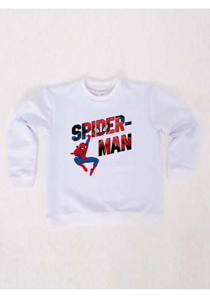 Spiderman Baskılı Örümcek Adam Pamuklu Kumaş Çocuk Sweatshirt