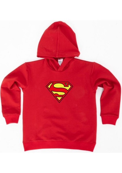 Superman Baskılı Kapüşonlu Pamuklu Kumaş Çocuk Sweatshirt