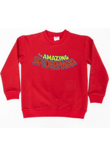 Spiderman Baskılı Örümcek Adam Pamuklu Kumaş Çocuk Sweatshirt