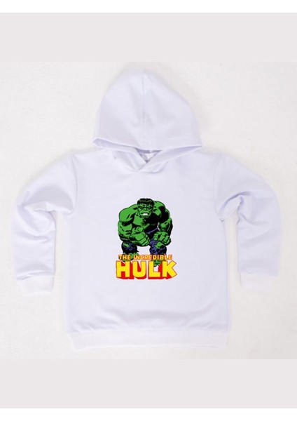 Hulk Baskılı Kapüşonlu Pamuklu Kumaş Çocuk Sweatshirt
