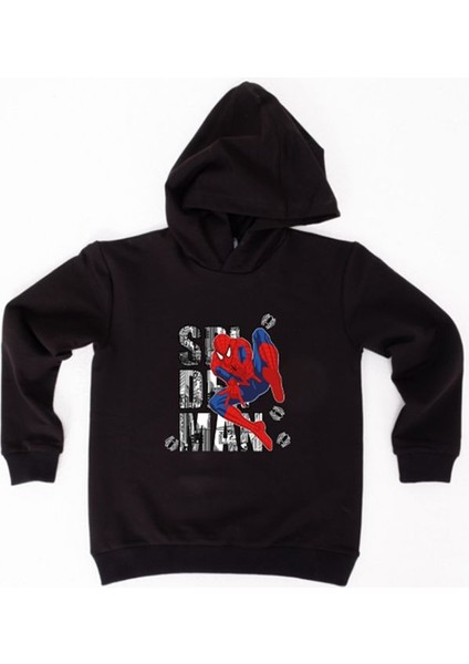 Spiderman Baskılı Örümcek Adam Kapüşonlu Pamuklu Kumaş Çocuk Sweatshirt
