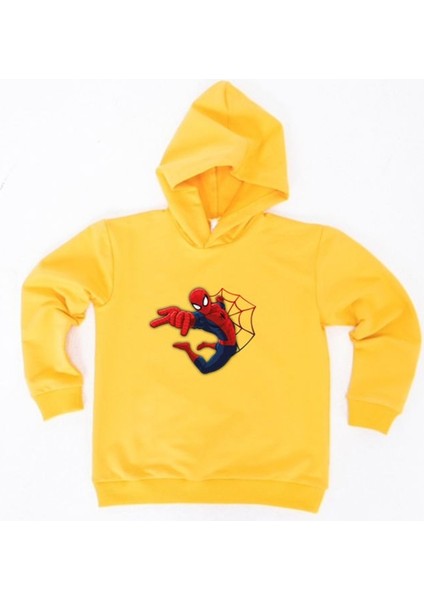 Spiderman Baskılı Örümcek Adam Kapüşonlu Pamuklu Kumaş Çocuk Sweatshirt