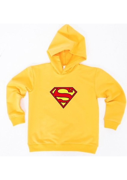 Superman Baskılı Kapüşonlu Pamuklu Kumaş Çocuk Sweatshirt