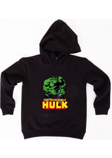 Hulk Baskılı Kapüşonlu Pamuklu Kumaş Çocuk Sweatshirt