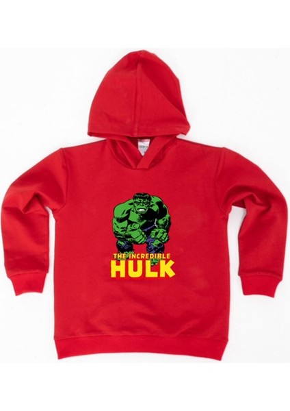 Hulk Baskılı Kapüşonlu Pamuklu Kumaş Çocuk Sweatshirt