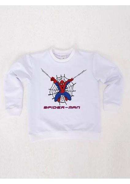 Spiderman Baskılı Örümcek Adam Pamuklu Kumaş Çocuk Sweatshirt