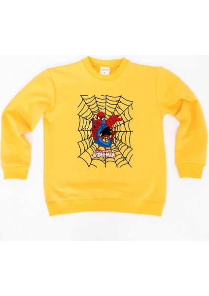 Spiderman Baskılı Örümcek Adam Pamuklu Kumaş Çocuk Sweatshirt