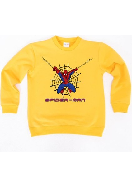 Spiderman Baskılı Örümcek Adam Pamuklu Kumaş Çocuk Sweatshirt