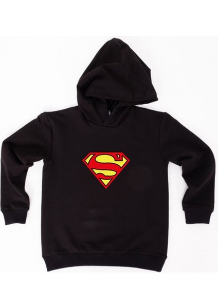 Superman Baskılı Kapüşonlu Pamuklu Kumaş Çocuk Sweatshirt