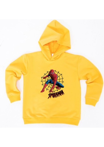 Spiderman Baskılı Örümcek Adam Kapüşonlu Pamuklu Kumaş Çocuk Sweatshirt