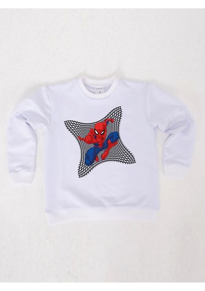 Spiderman Baskılı Örümcek Adam Pamuklu Kumaş Çocuk Sweatshirt