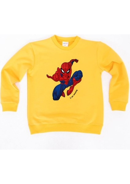 Spiderman Baskılı Örümcek Adam Pamuklu Kumaş Çocuk Sweatshirt