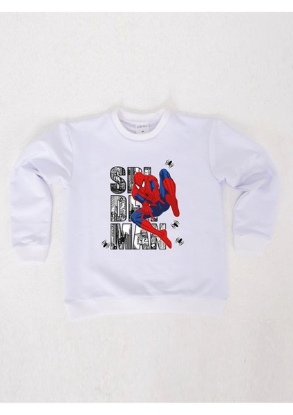Spiderman Baskılı Örümcek Adam Pamuklu Kumaş Çocuk Sweatshirt