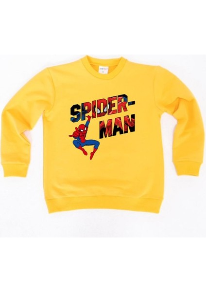 Spiderman Baskılı Örümcek Adam Pamuklu Kumaş Çocuk Sweatshirt