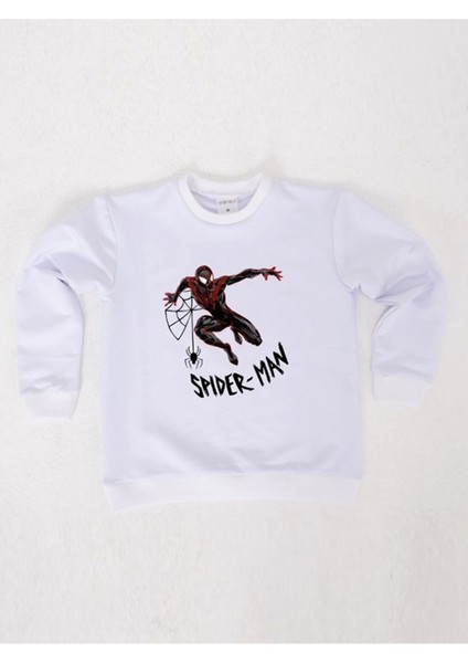 Spiderman Baskılı Örümcek Adam Pamuklu Kumaş Çocuk Sweatshirt