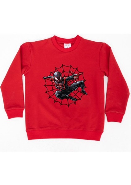 Spiderman Baskılı Örümcek Adam Pamuklu Kumaş Çocuk Sweatshirt