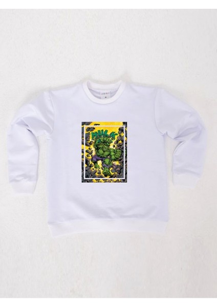 Hulk Baskılı Pamuklu Kumaş Çocuk Sweatshirt