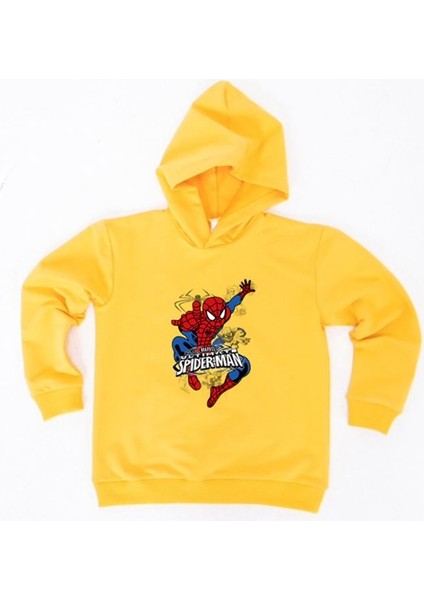 Spiderman Baskılı Örümcek Adam Kapüşonlu Pamuklu Kumaş Çocuk Sweatshirt