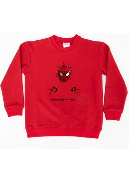 Spiderman Baskılı Örümcek Adam Pamuklu Kumaş Çocuk Sweatshirt