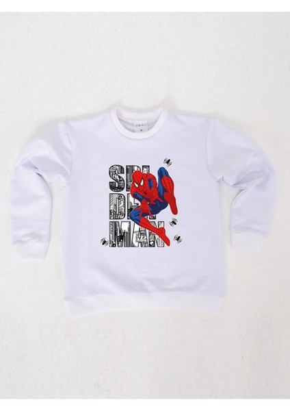 Spiderman Baskılı Örümcek Adam Pamuklu Kumaş Çocuk Sweatshirt