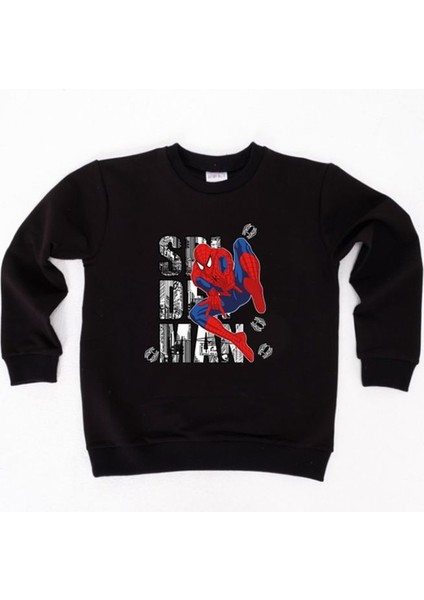 Spiderman Baskılı Örümcek Adam Pamuklu Kumaş Çocuk Sweatshirt