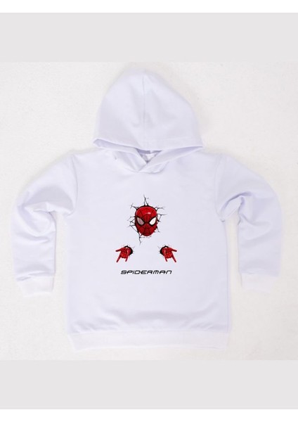 Spiderman Baskılı Örümcek Adam Kapüşonlu Pamuklu Kumaş Çocuk Sweatshirt