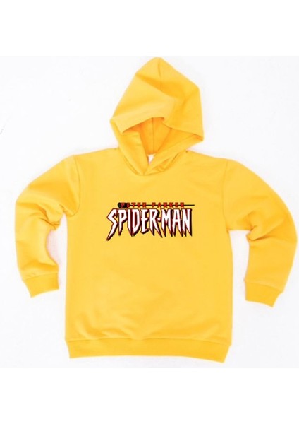 Spiderman Baskılı Örümcek Adam Kapüşonlu Pamuklu Kumaş Çocuk Sweatshirt