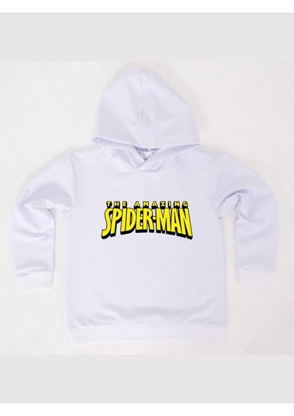 Spiderman Baskılı Örümcek Adam Kapüşonlu Pamuklu Kumaş Çocuk Sweatshirt