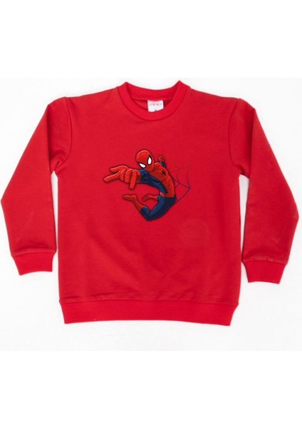 Spiderman Baskılı Örümcek Adam Pamuklu Kumaş Çocuk Sweatshirt