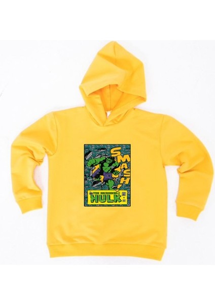 Hulk Baskılı Kapüşonlu Pamuklu Kumaş Çocuk Sweatshirt