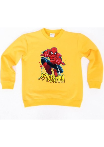 Spiderman Baskılı Örümcek Adam Pamuklu Kumaş Çocuk Sweatshirt