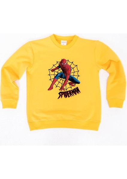 Spiderman Baskılı Örümcek Adam Pamuklu Kumaş Çocuk Sweatshirt