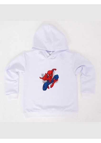 Spiderman Baskılı Örümcek Adam Kapüşonlu Pamuklu Kumaş Çocuk Sweatshirt