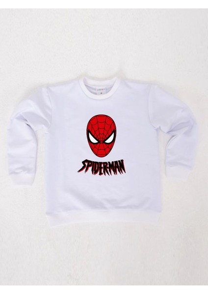 Spiderman Baskılı Örümcek Adam Pamuklu Kumaş Çocuk Sweatshirt