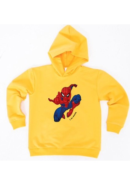 Spiderman Baskılı Örümcek Adam Kapüşonlu Pamuklu Kumaş Çocuk Sweatshirt