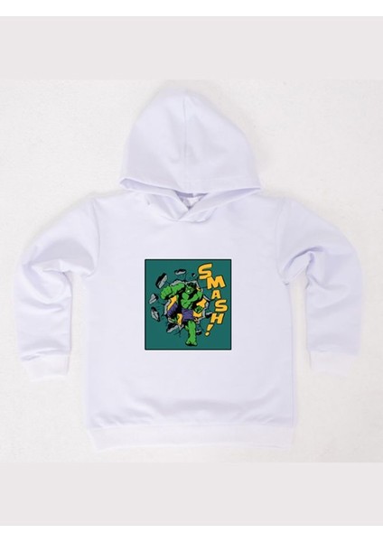 Hulk Baskılı Kapüşonlu Pamuklu Kumaş Çocuk Sweatshirt