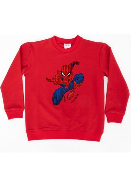 Spiderman Baskılı Örümcek Adam Pamuklu Kumaş Çocuk Sweatshirt