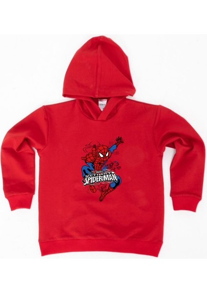 Spiderman Baskılı Örümcek Adam Kapüşonlu Pamuklu Kumaş Çocuk Sweatshirt