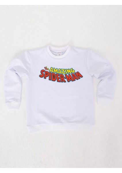 Spiderman Baskılı Örümcek Adam Pamuklu Kumaş Çocuk Sweatshirt
