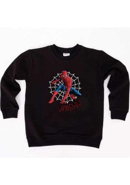 Spiderman Baskılı Örümcek Adam Pamuklu Kumaş Çocuk Sweatshirt
